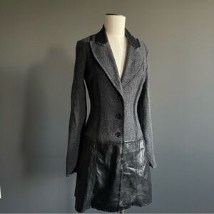 Illia Mixed Media Silk, Wool & Leather Tailored Coat | Made in USA | Size 6